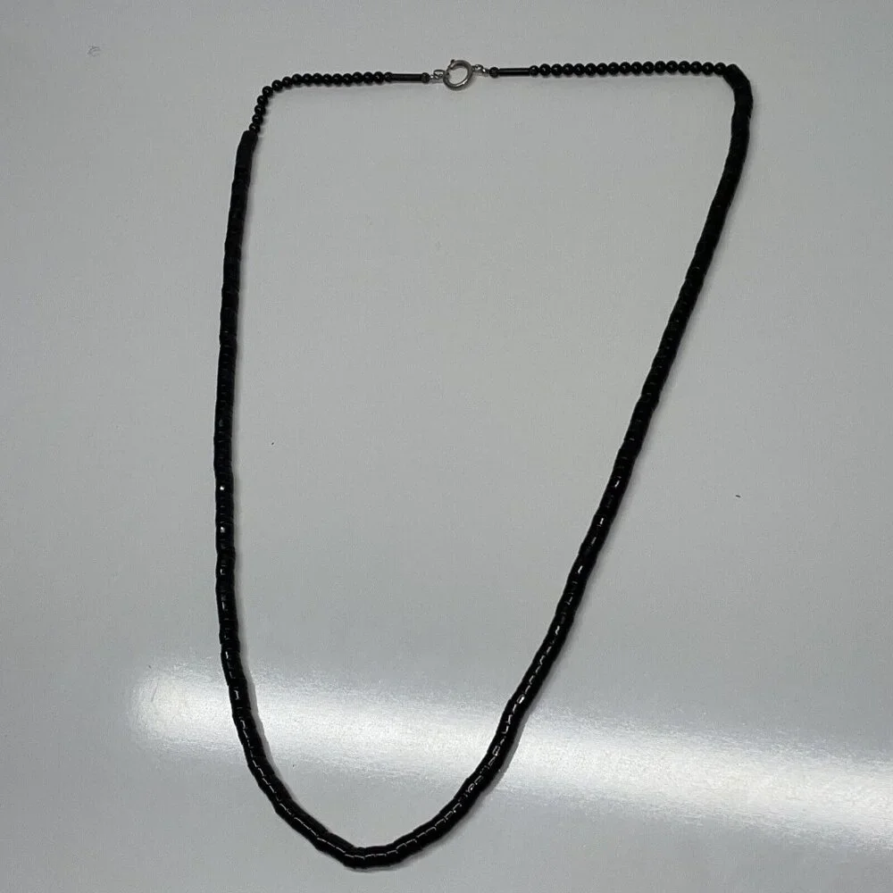 RARE Vintage‎ Black Stacked Snake Beads Long Necklace Unique!   SL17